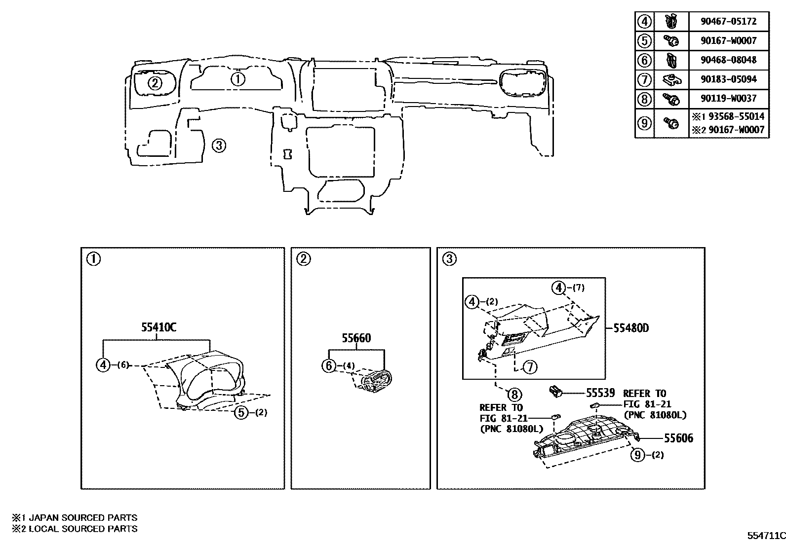 Toyota YARIS 仪表板和手套箱 EPC diagram — 554711C