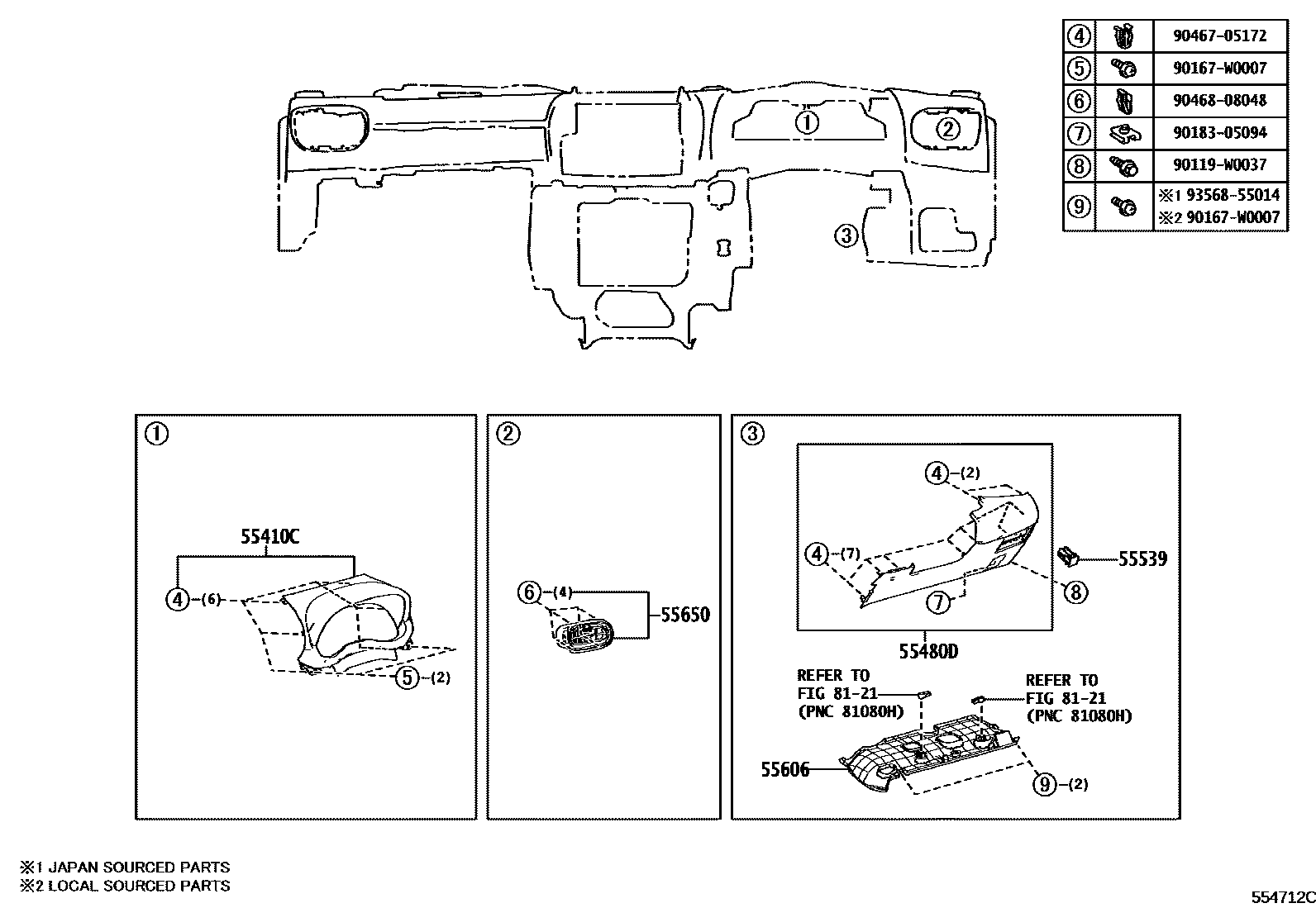 Toyota YARIS 仪表板和手套箱 EPC diagram — 554712C