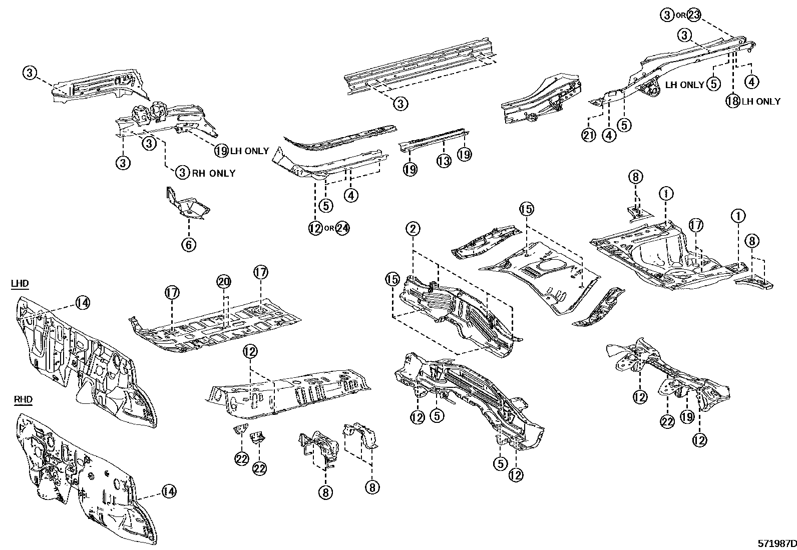 Toyota YARIS hole plug EPC diagram — 571987D