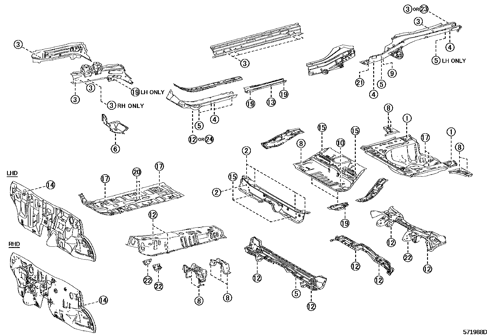 Toyota YARIS hole plug EPC diagram — 571988D