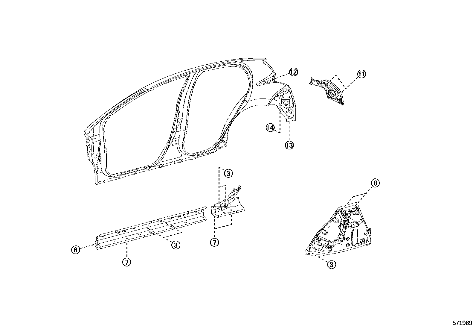 Toyota YARIS hole plug EPC diagram — 571989