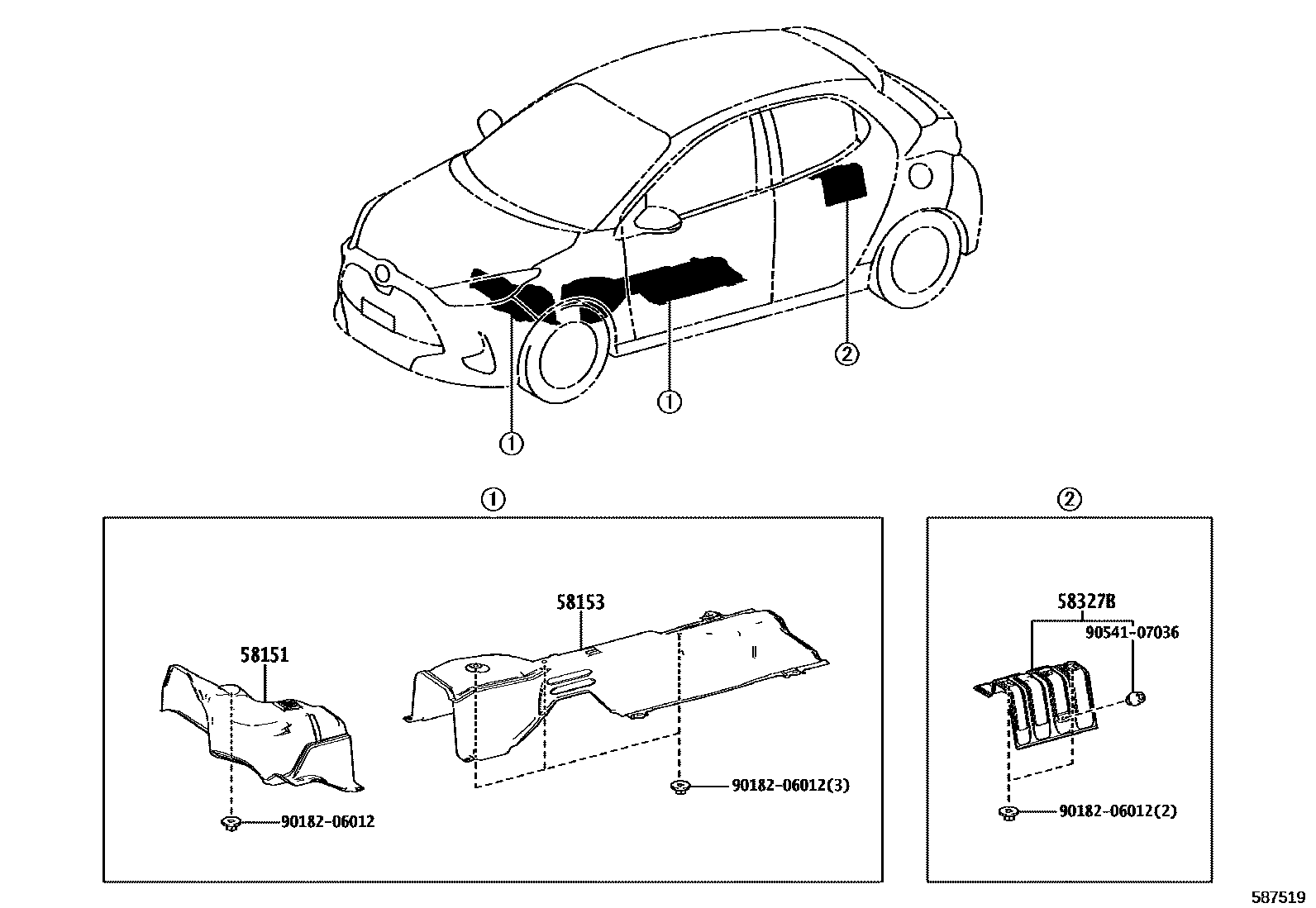 Toyota YARIS 地板隔热垫 EPC diagram — 587519