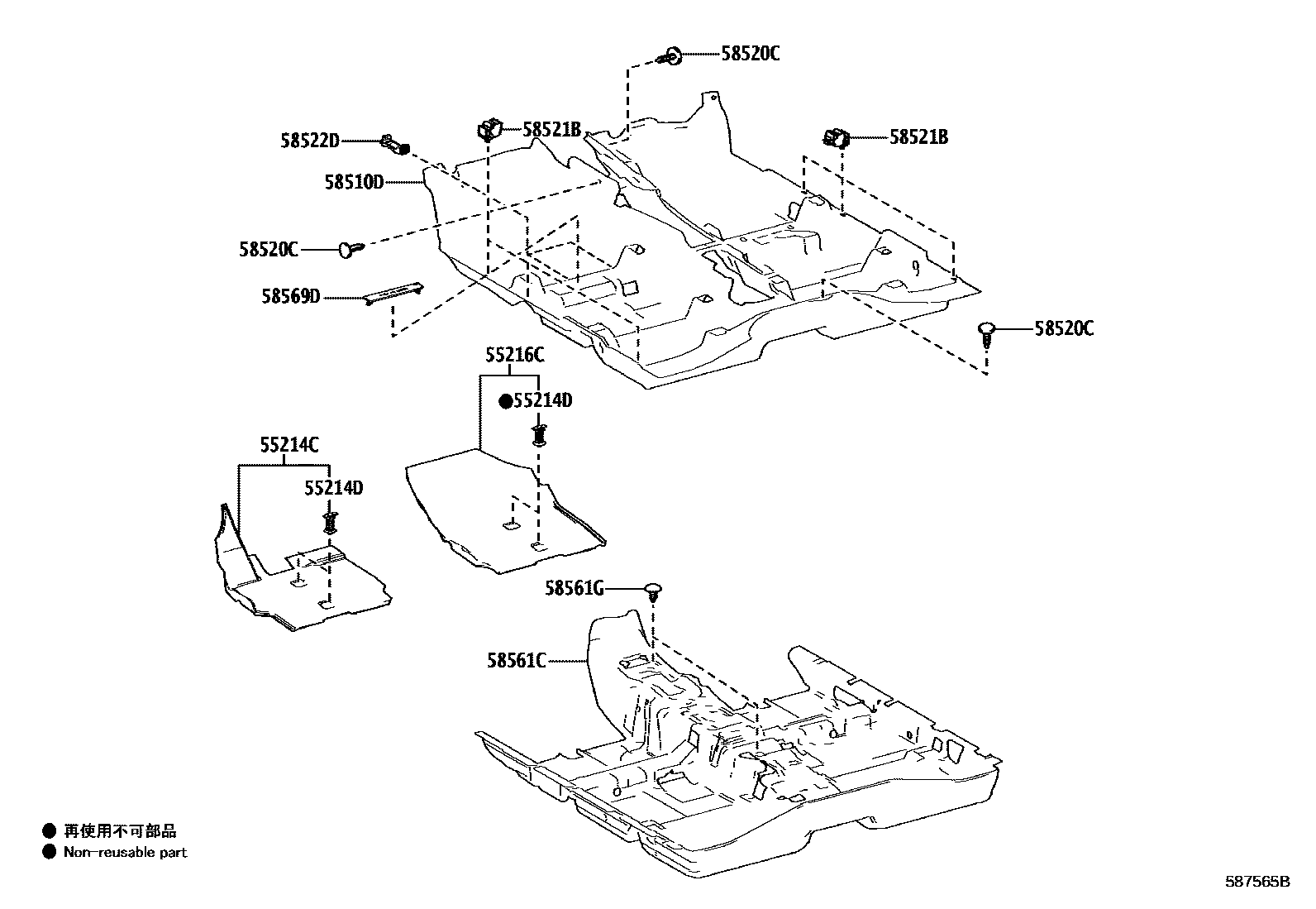 Toyota YARIS 地板垫和地毯 EPC diagram — 587565B