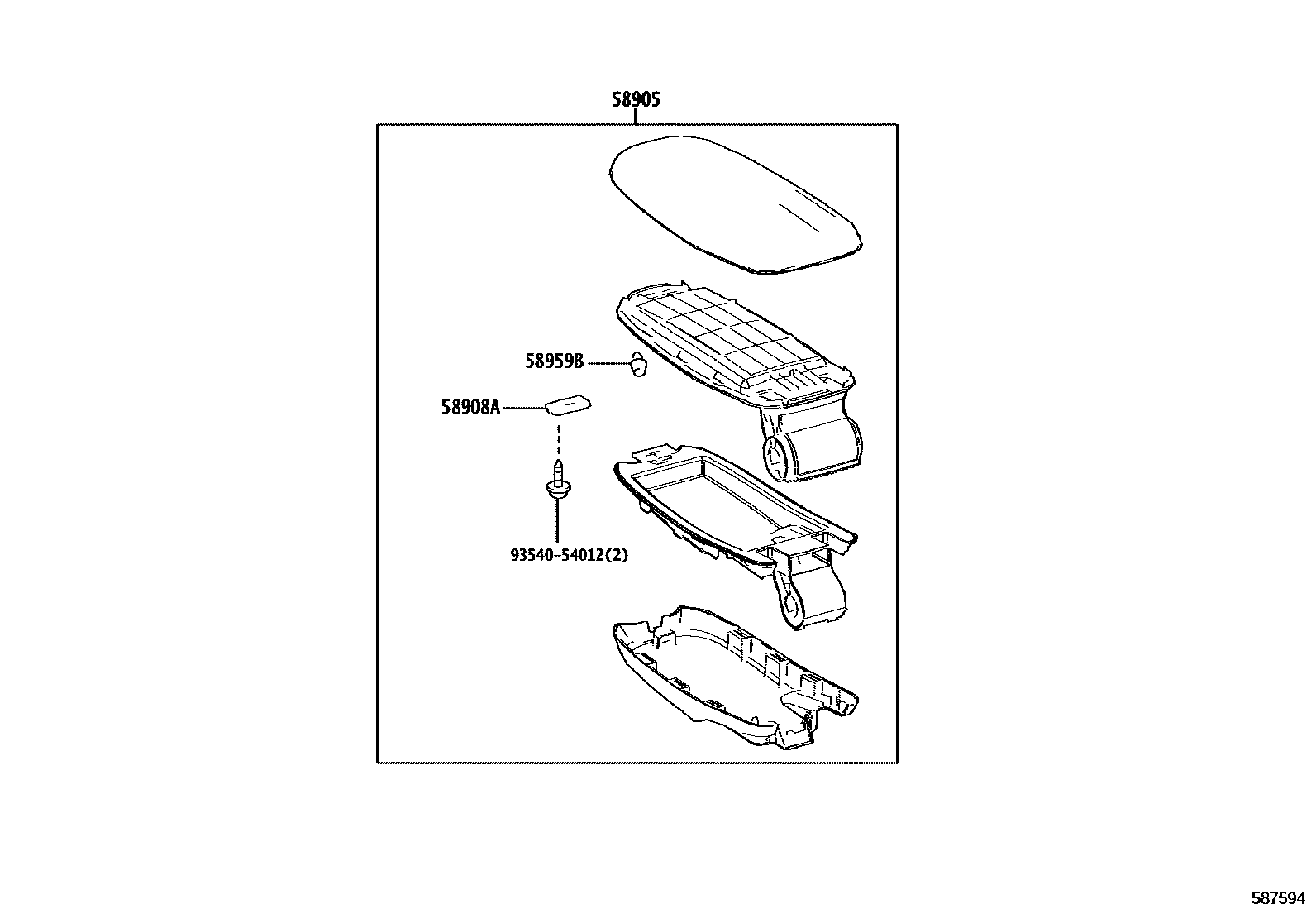 Toyota YARIS 中央扶手箱和支架 EPC diagram — 587594