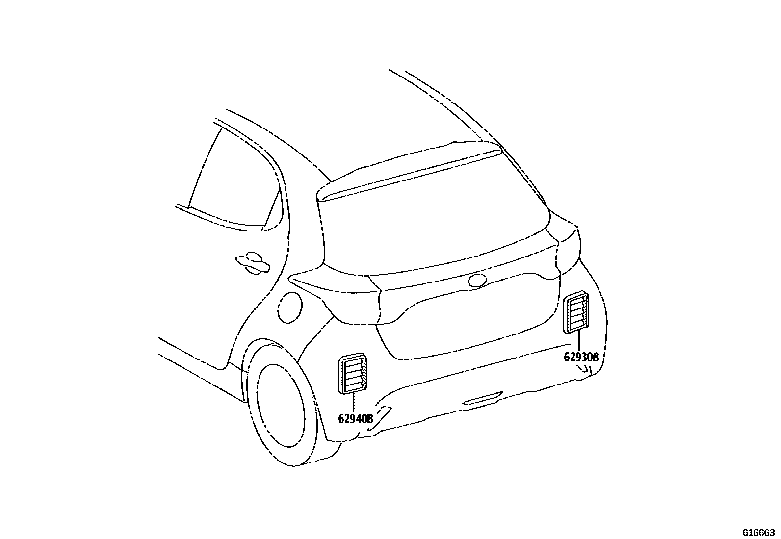 Toyota YARIS 车侧通风装置 EPC diagram — 616663