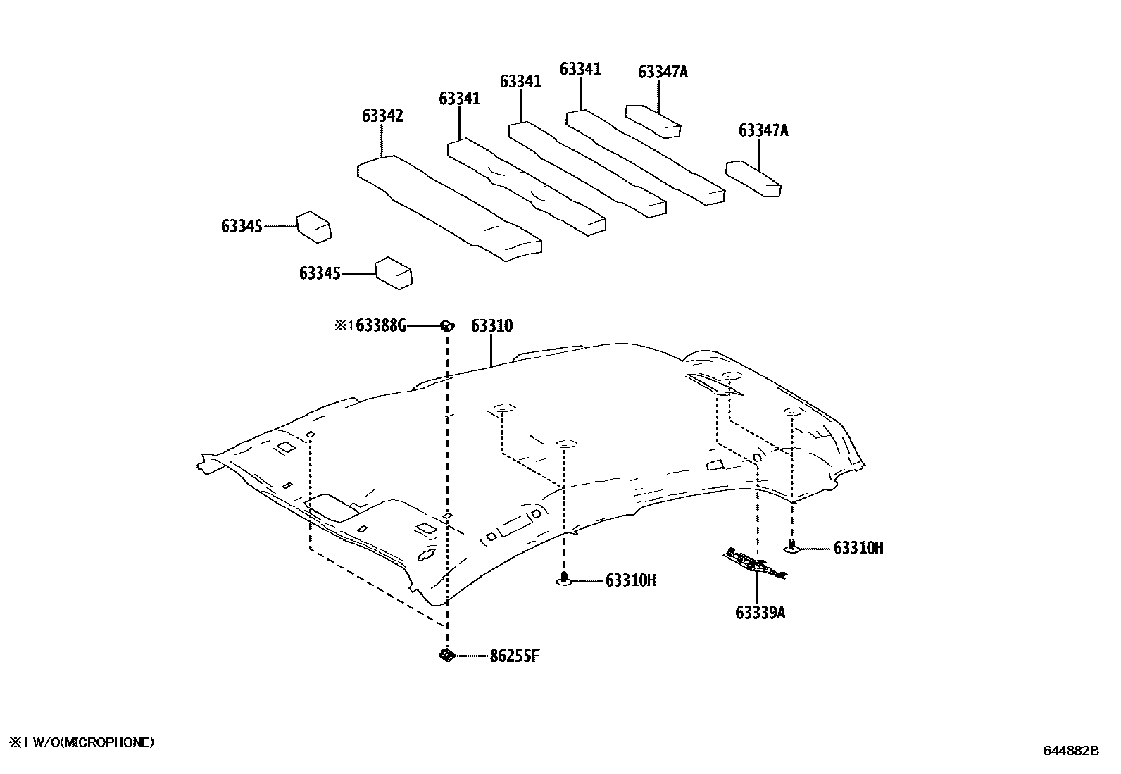 Toyota YARIS 车顶内衬和消声垫 EPC diagram — 644882B