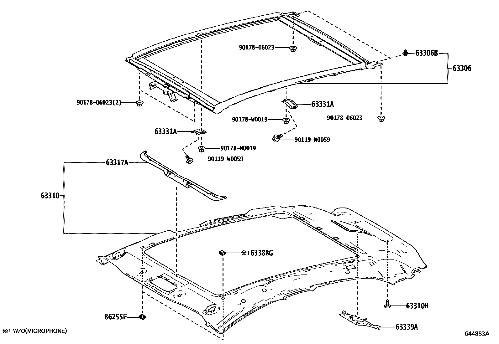 Toyota YARIS 车顶内衬和消声垫 EPC diagram — 644883A