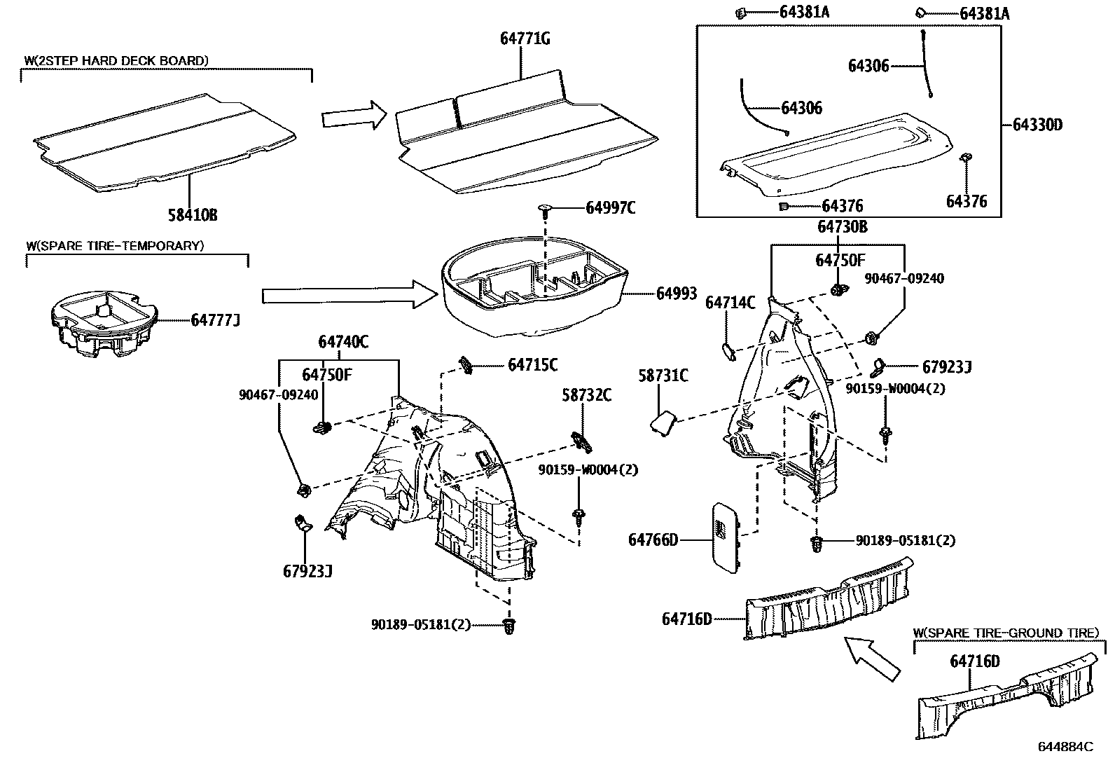Toyota YARIS 底板和底板装饰罩 EPC diagram — 644884C