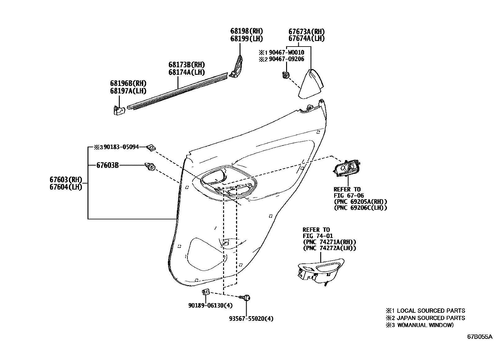 Toyota YARIS 后门板和后门玻璃 EPC diagram — 67B055A