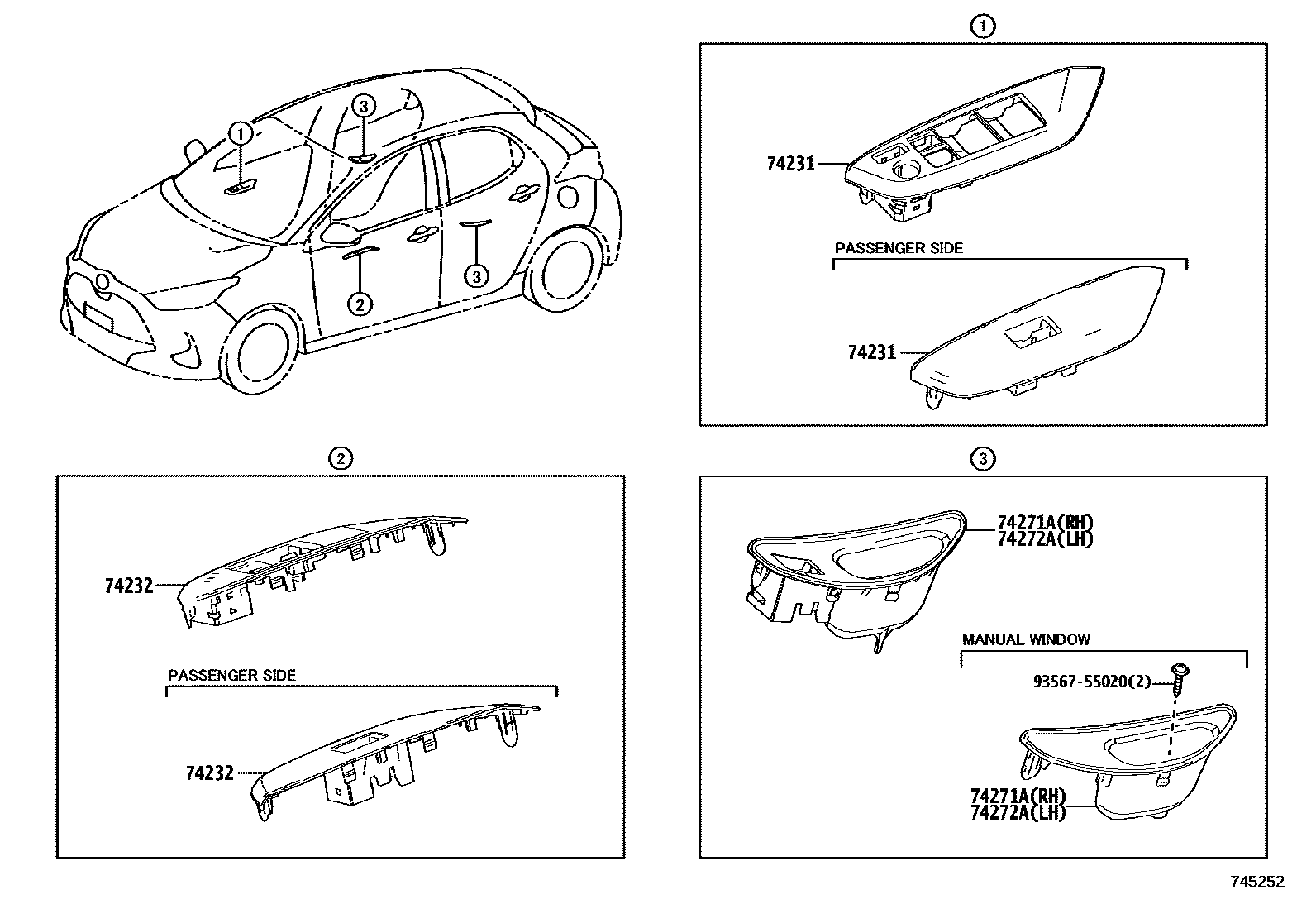 Toyota YARIS 扶手和遮阳板 EPC diagram — 745252