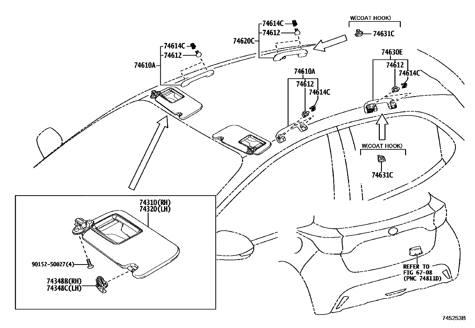 Toyota YARIS 扶手和遮阳板 EPC diagram — 745253B