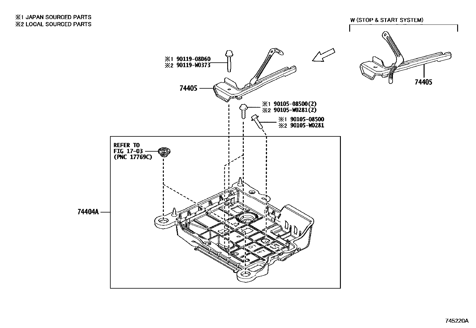 Toyota YARIS battery holder EPC diagram — 745220A