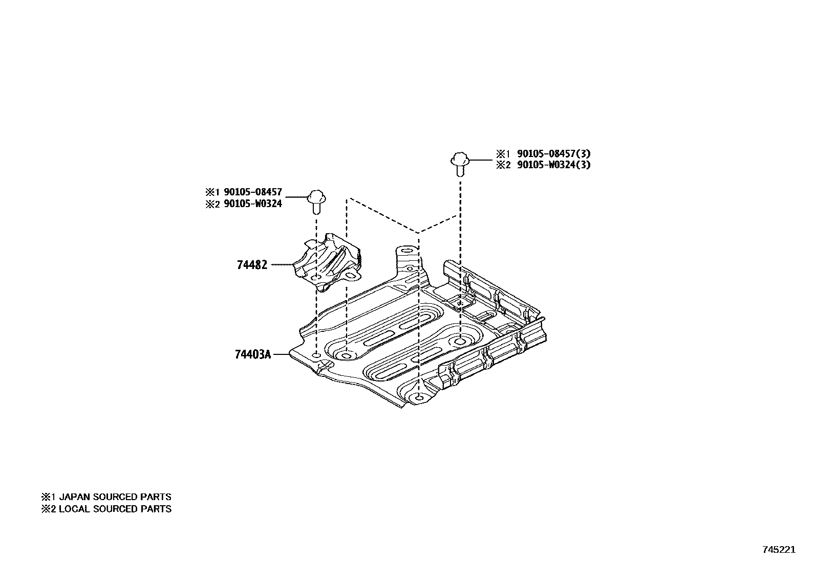 Toyota YARIS battery holder EPC diagram — 745221
