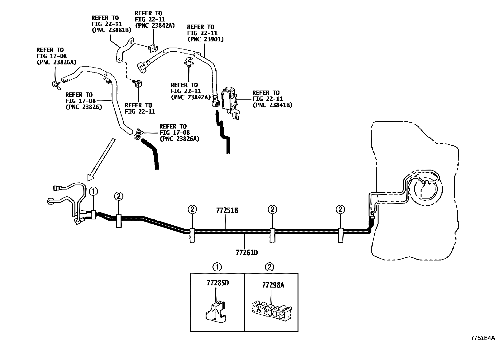 Toyota YARIS 燃油箱和燃油管 EPC diagram — 775184A
