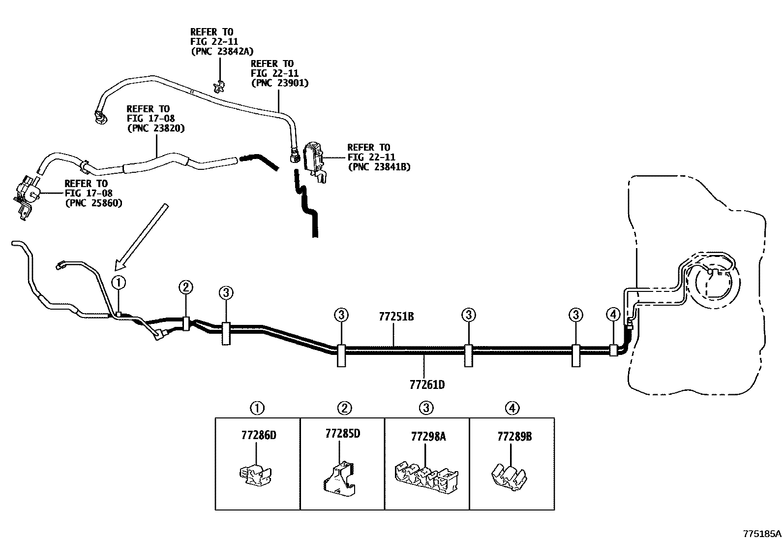 Toyota YARIS 燃油箱和燃油管 EPC diagram — 775185A