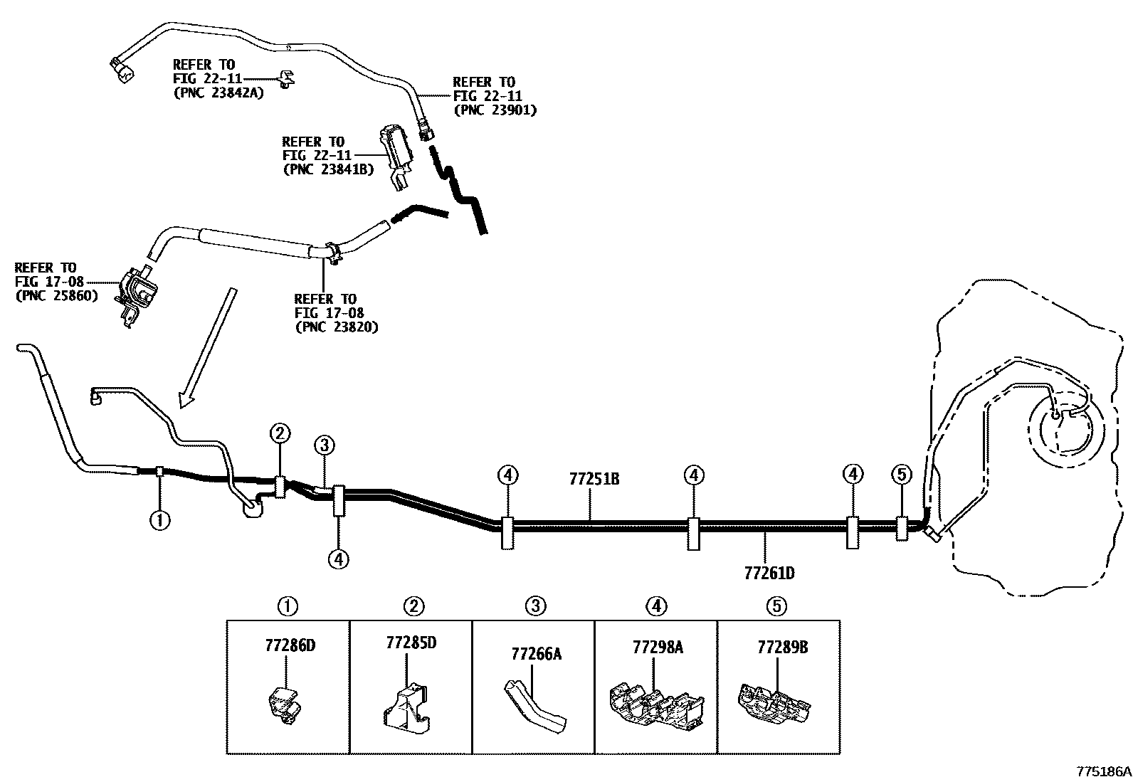 Toyota YARIS 燃油箱和燃油管 EPC diagram — 775186A