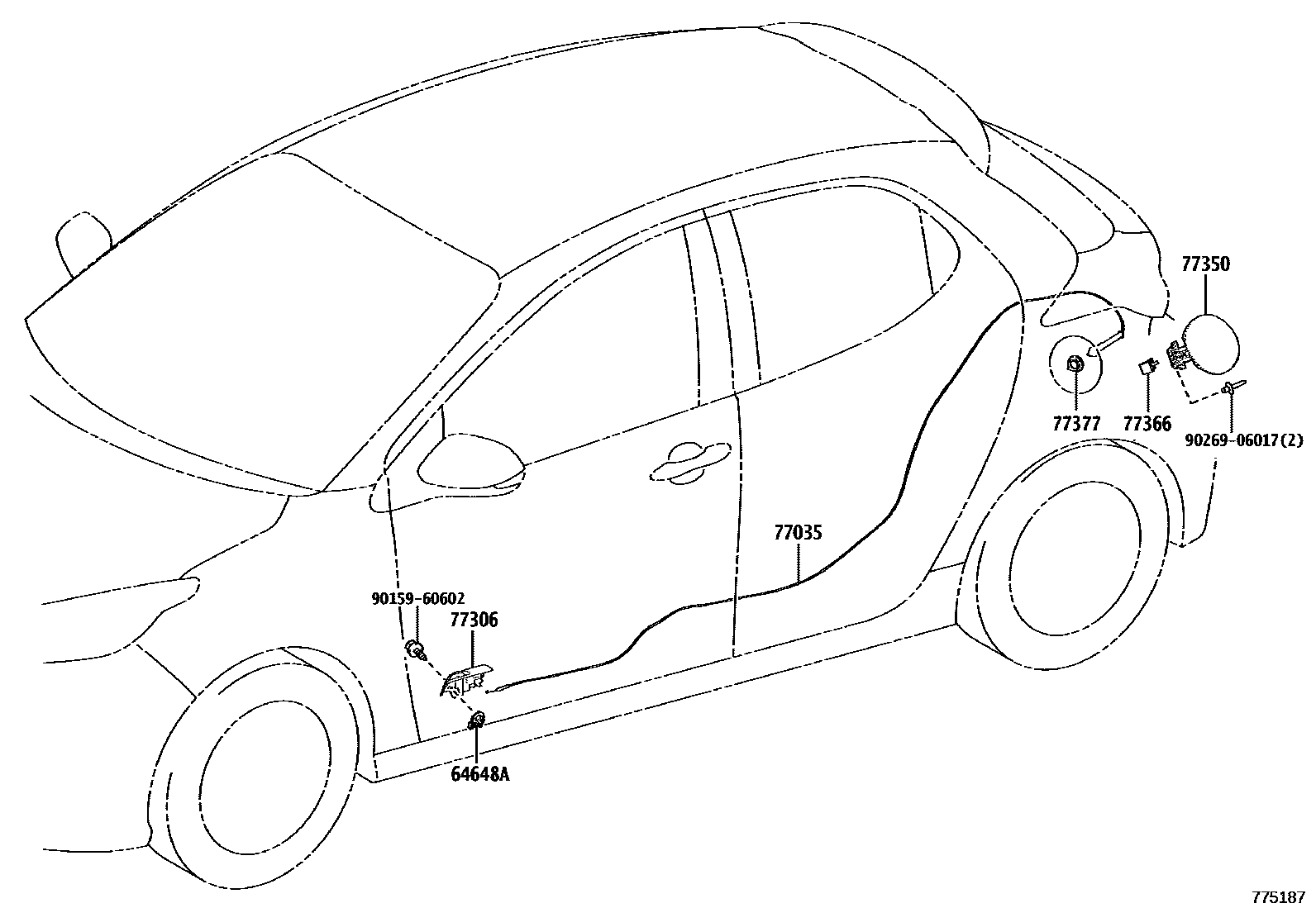 Toyota YARIS 燃油箱和燃油管 EPC diagram — 775187