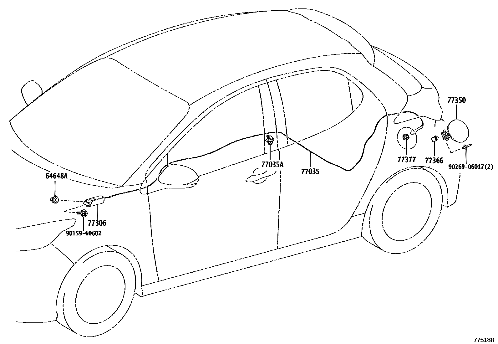 Toyota YARIS 燃油箱和燃油管 EPC diagram — 775188
