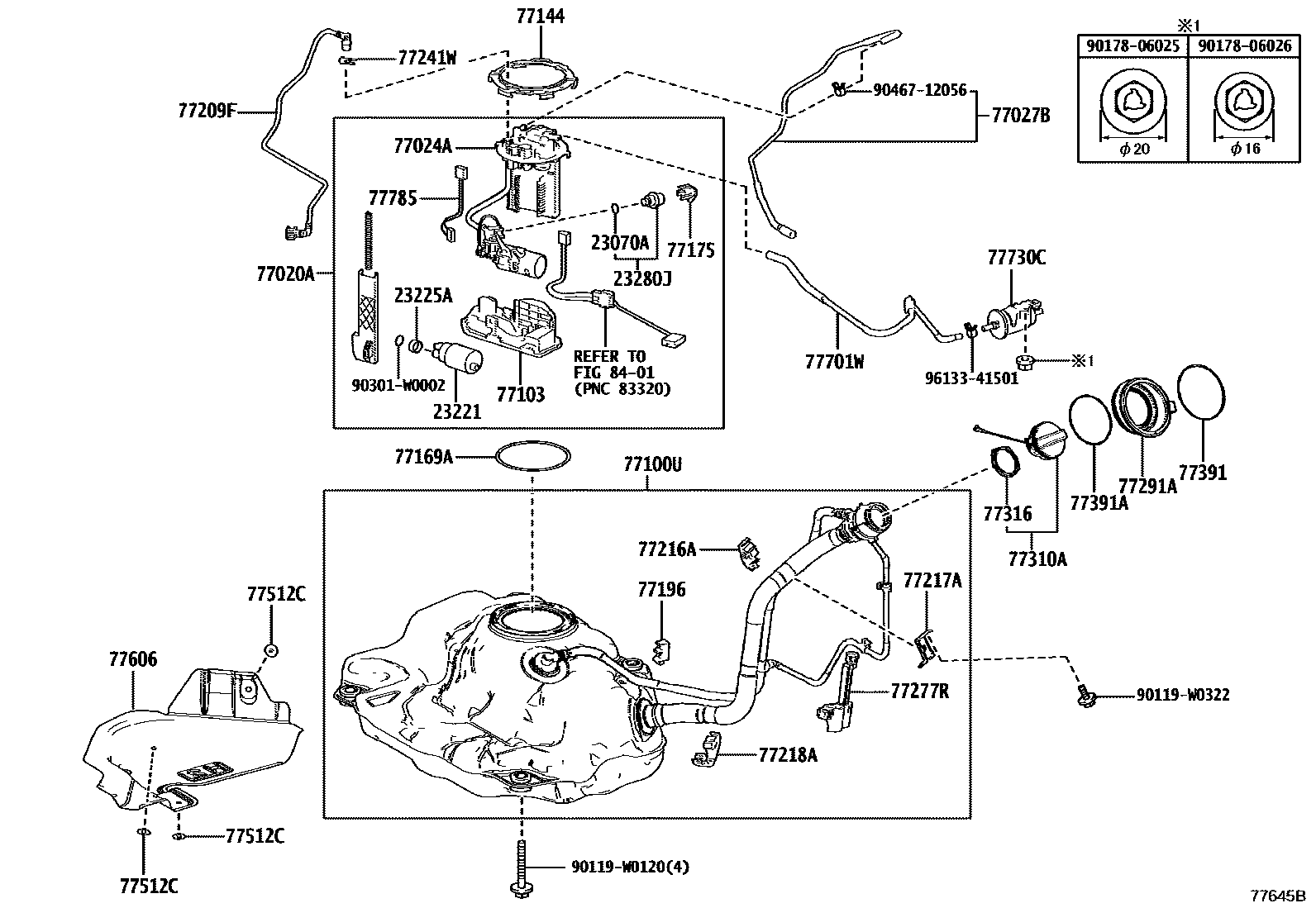 Toyota YARIS 燃油箱和燃油管 EPC diagram — 77645B