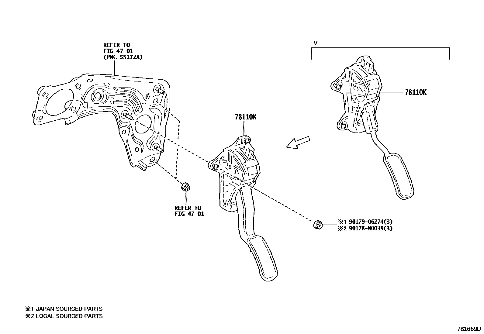 Toyota YARIS accelerator pedal connecting rod EPC diagram — 781669D