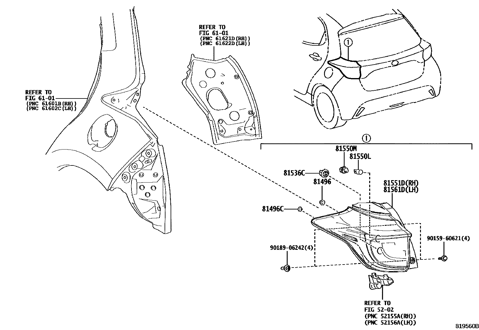 Toyota YARIS 后组合灯 EPC diagram — 819560B