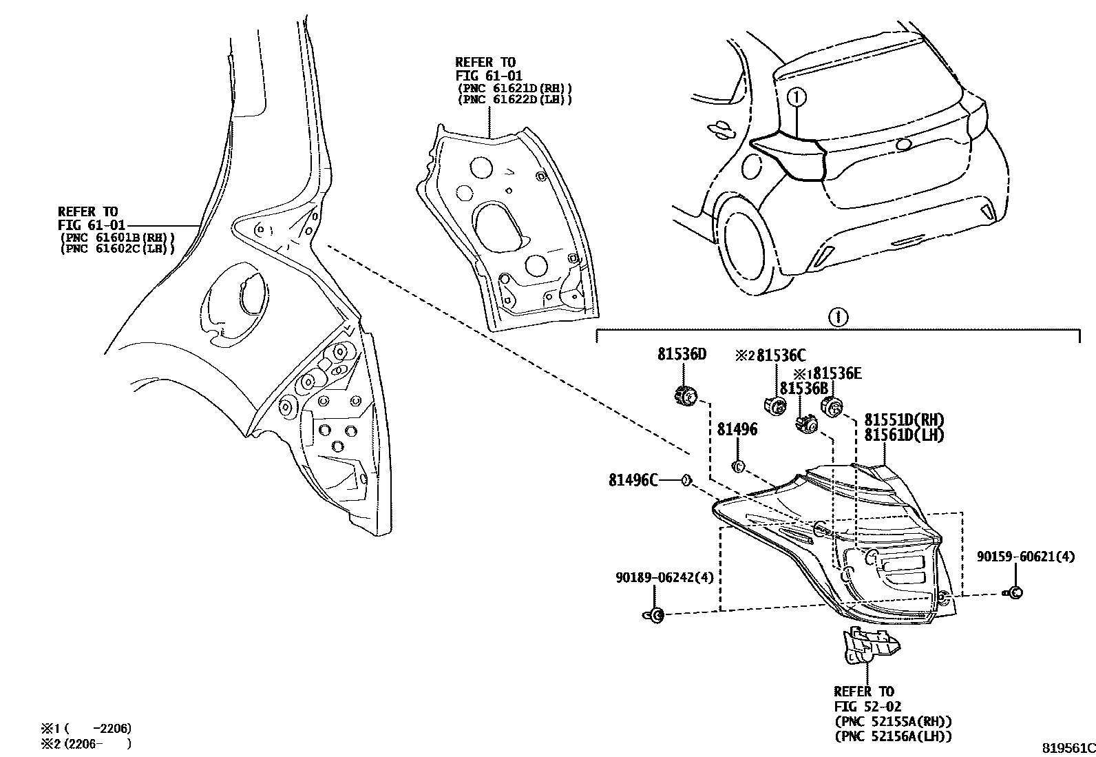 Toyota YARIS 后组合灯 EPC diagram — 819561C