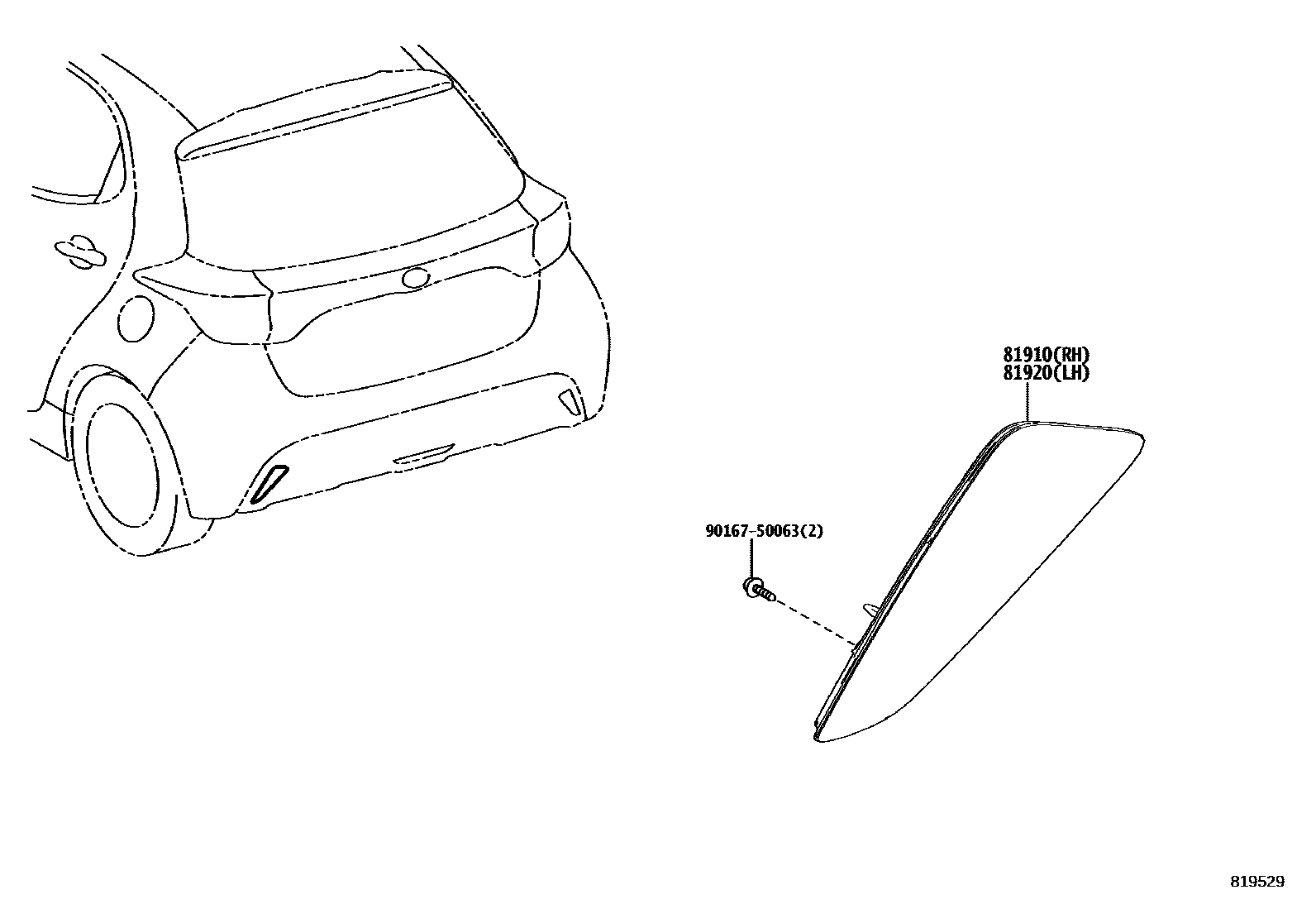 Toyota YARIS reflector EPC diagram — 819529