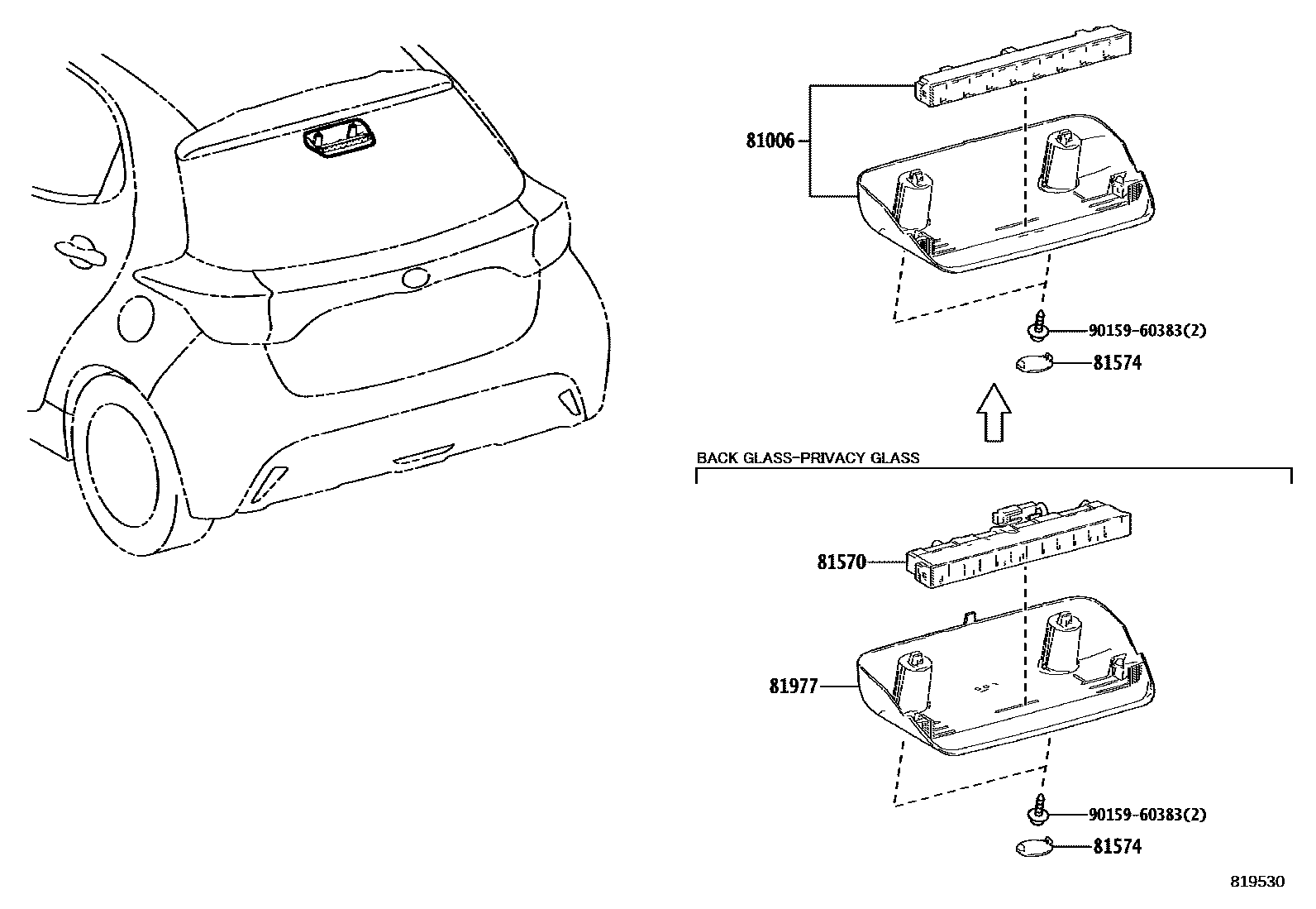 Toyota YARIS 高位刹车灯 EPC diagram — 819530