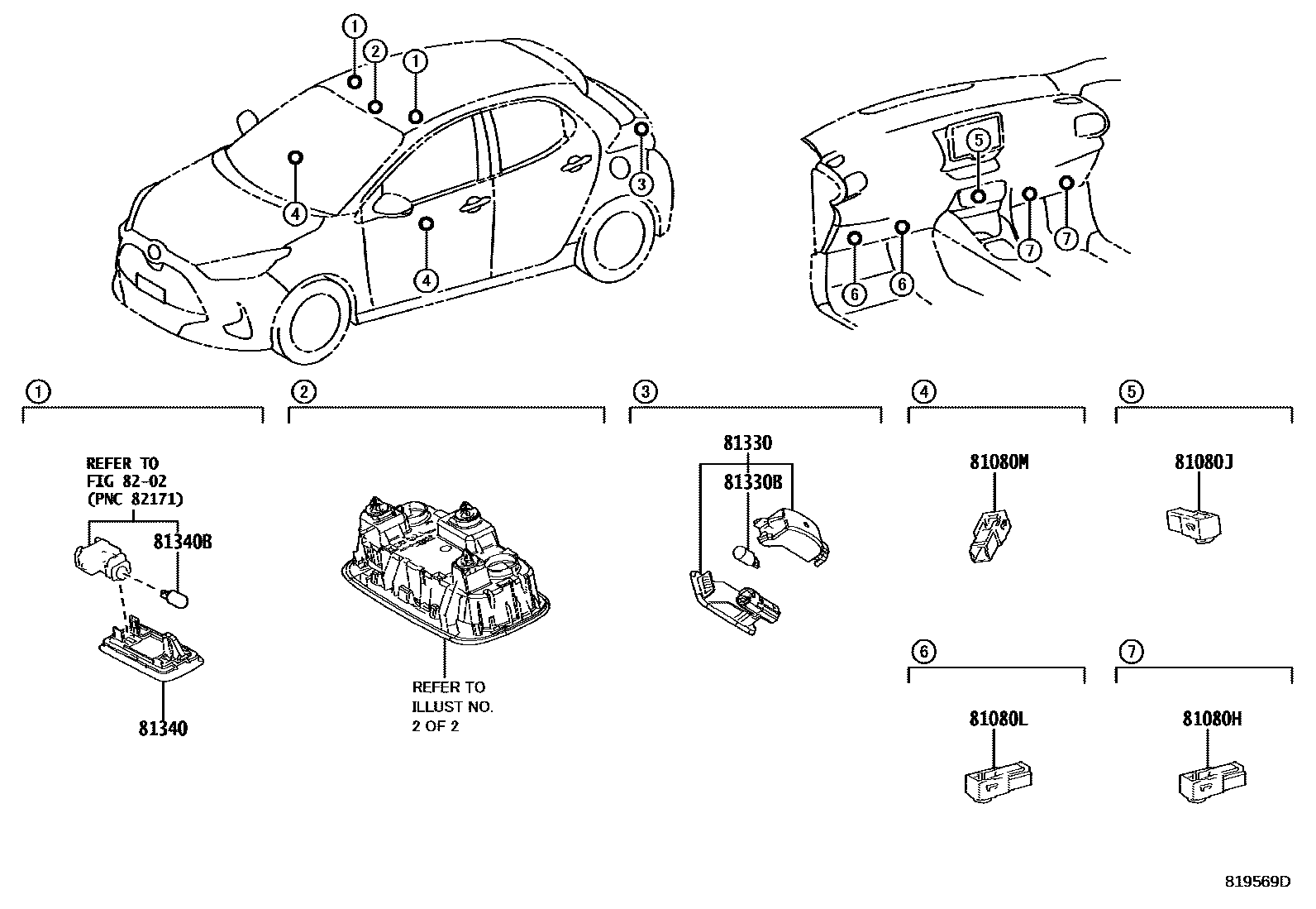 Toyota YARIS 车内灯 EPC diagram — 819569D