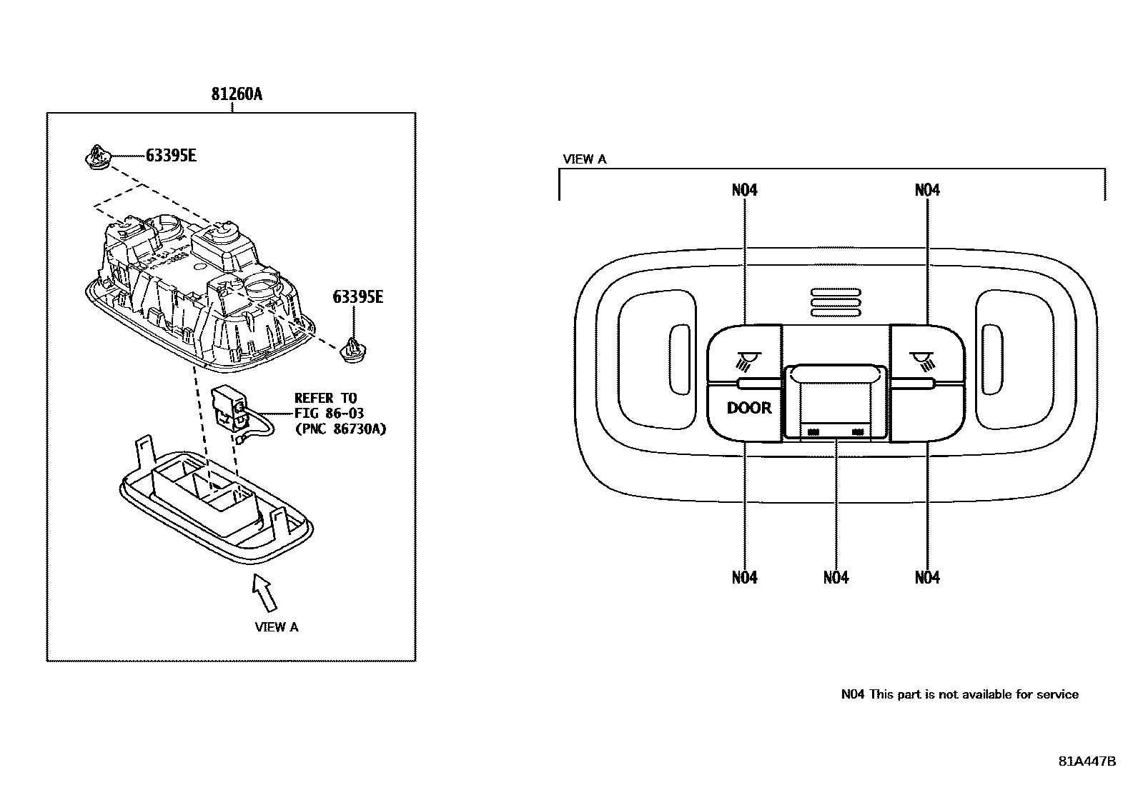 Toyota YARIS 车内灯 EPC diagram — 81A447B