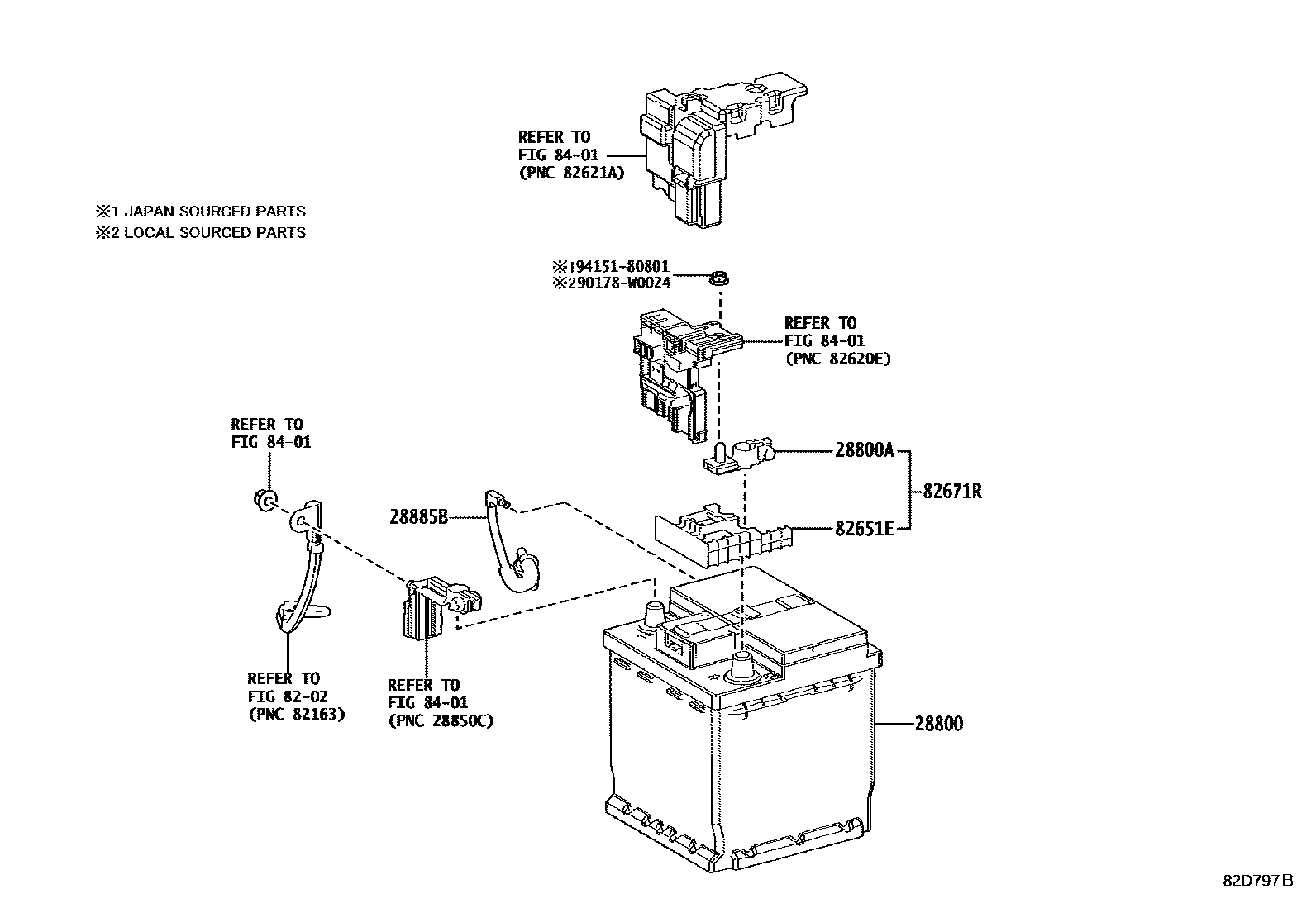 Toyota YARIS 蓄电池和蓄电池电缆 EPC diagram — 82D797B