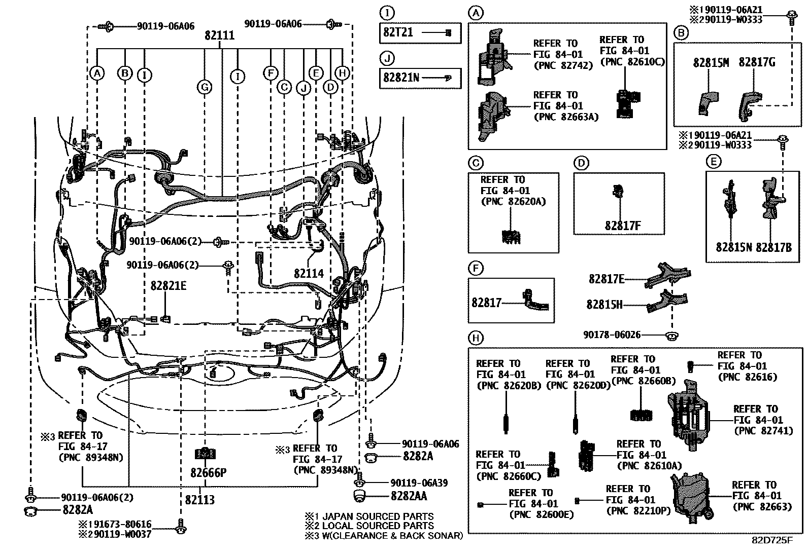 Toyota YARIS 线束和卡夹 EPC diagram — 82D725F