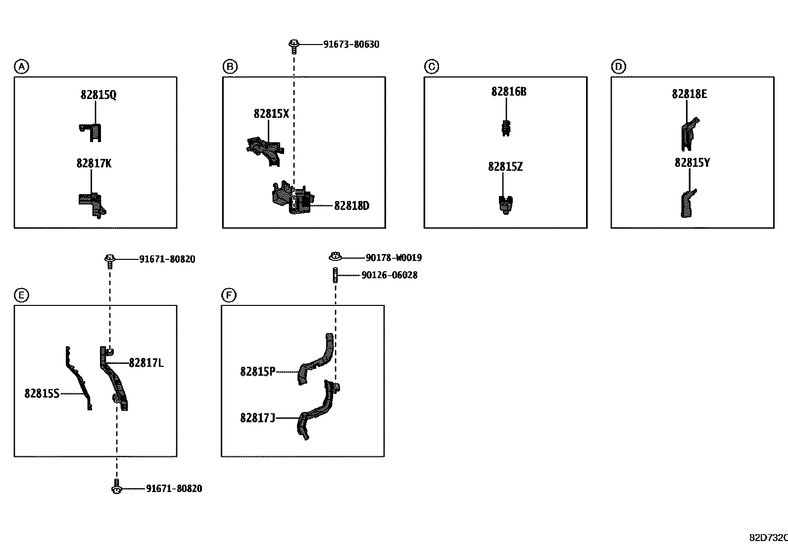 Toyota YARIS 线束和卡夹 EPC diagram — 82D732C