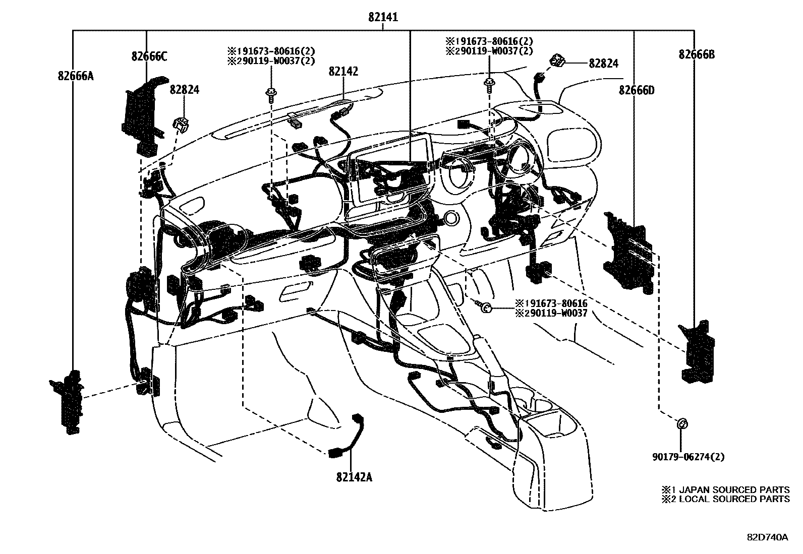 Toyota YARIS 线束和卡夹 EPC diagram — 82D740A