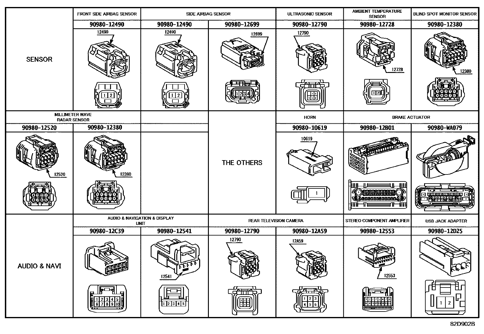 Toyota YARIS 线束和卡夹 EPC diagram — 82D902B