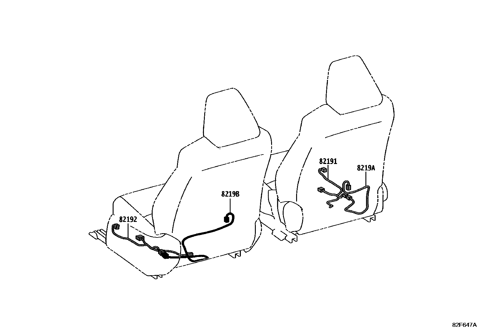 Toyota YARIS 线束和卡夹 EPC diagram — 82F647A