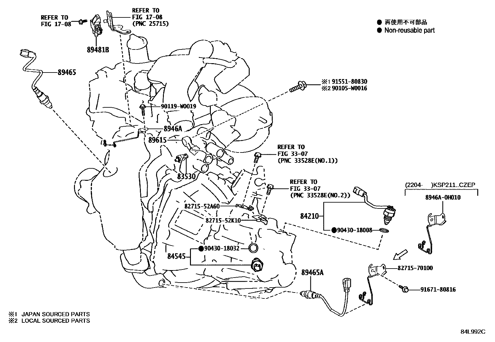 Toyota YARIS 开关和继电器和ECU EPC diagram — 84L992C