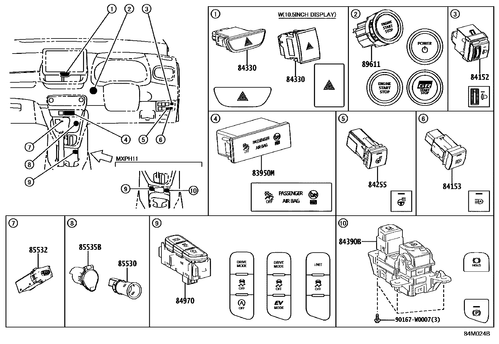 Toyota YARIS 开关和继电器和ECU EPC diagram — 84M024B