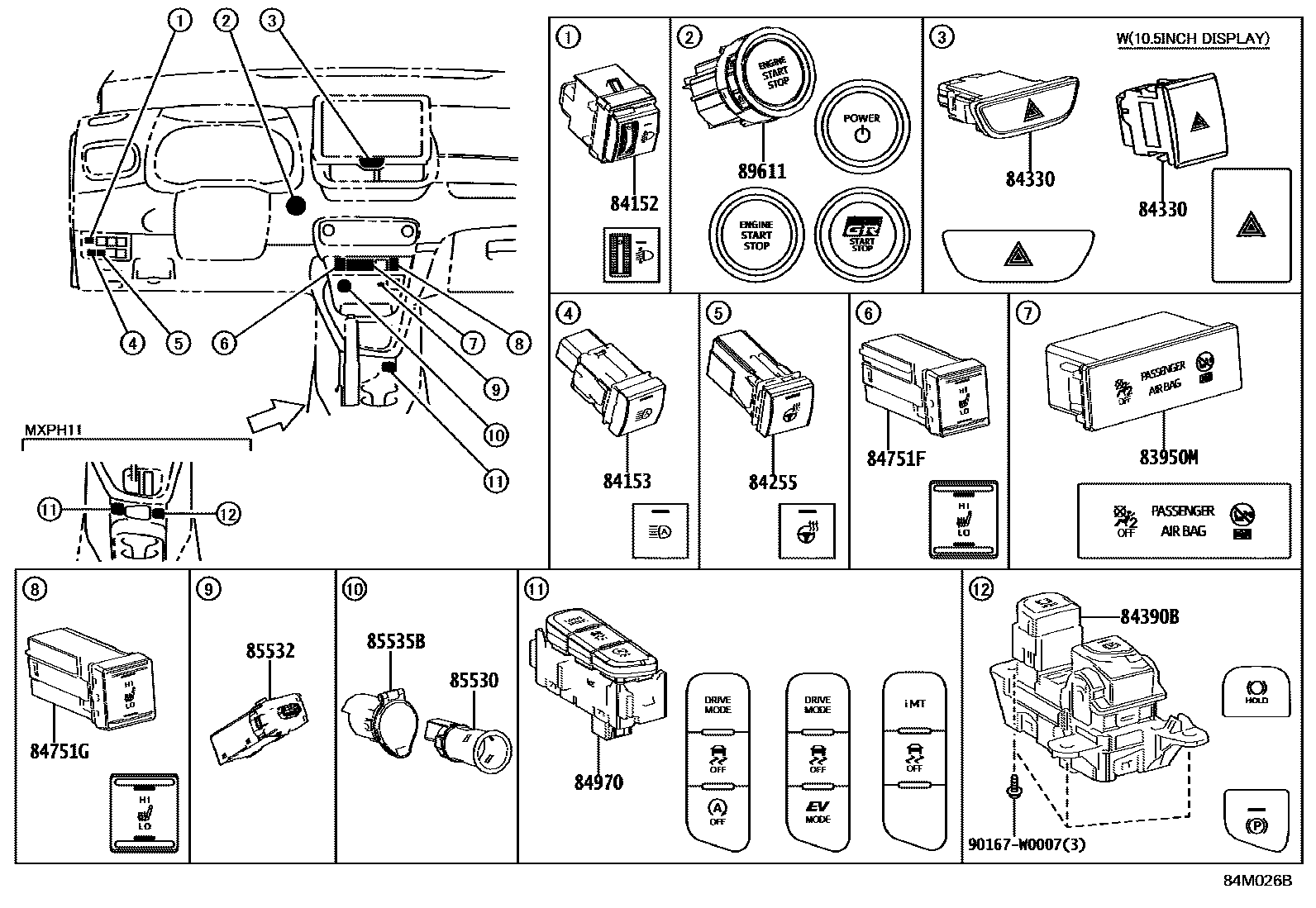 Toyota YARIS 开关和继电器和ECU EPC diagram — 84M026B