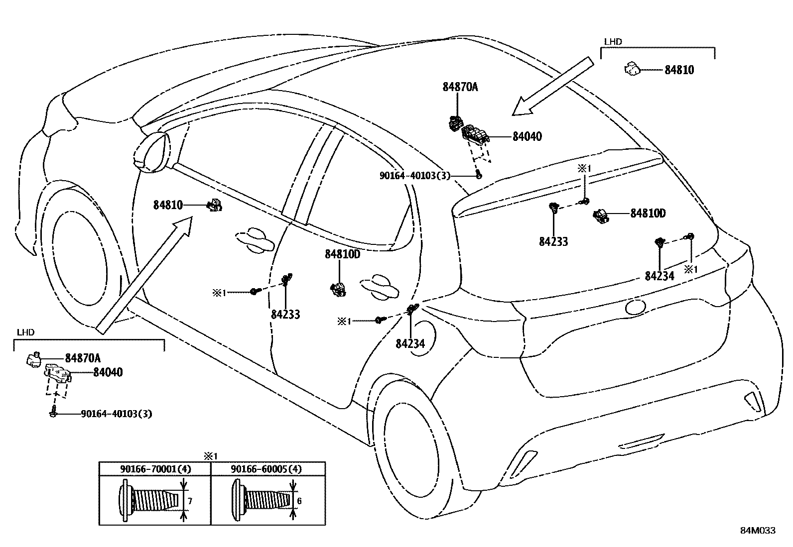 Toyota YARIS 开关和继电器和ECU EPC diagram — 84M033