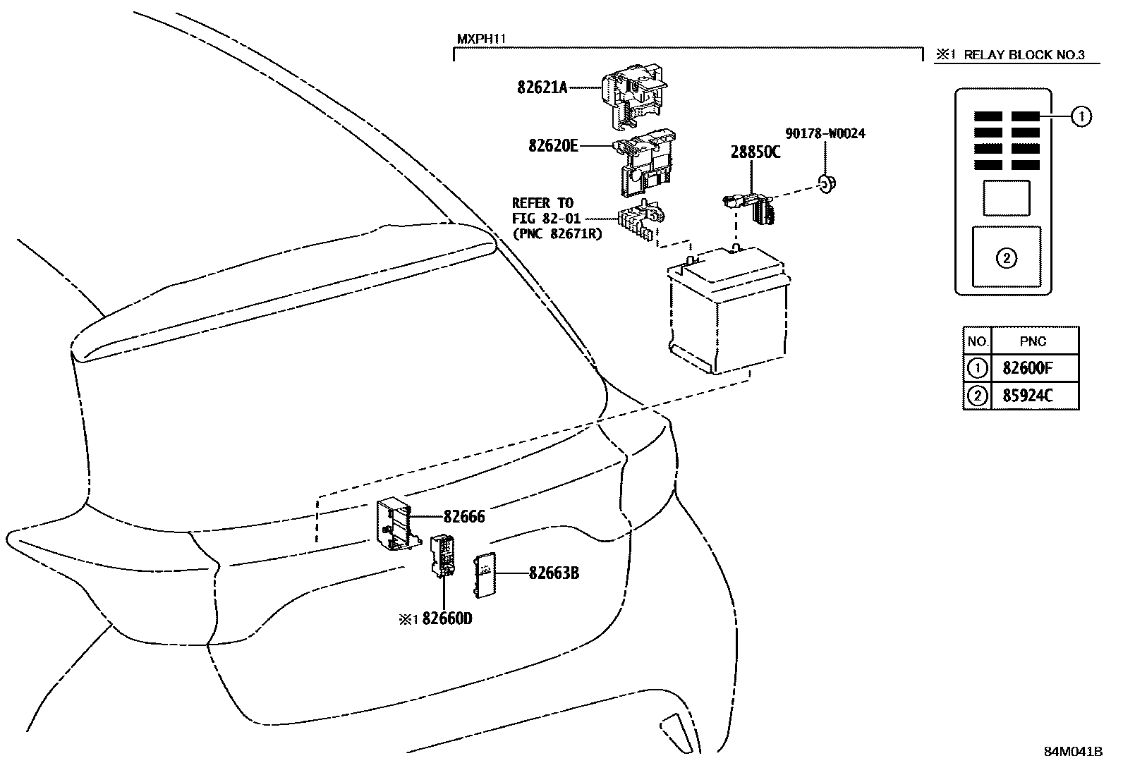 Toyota YARIS 开关和继电器和ECU EPC diagram — 84M041B