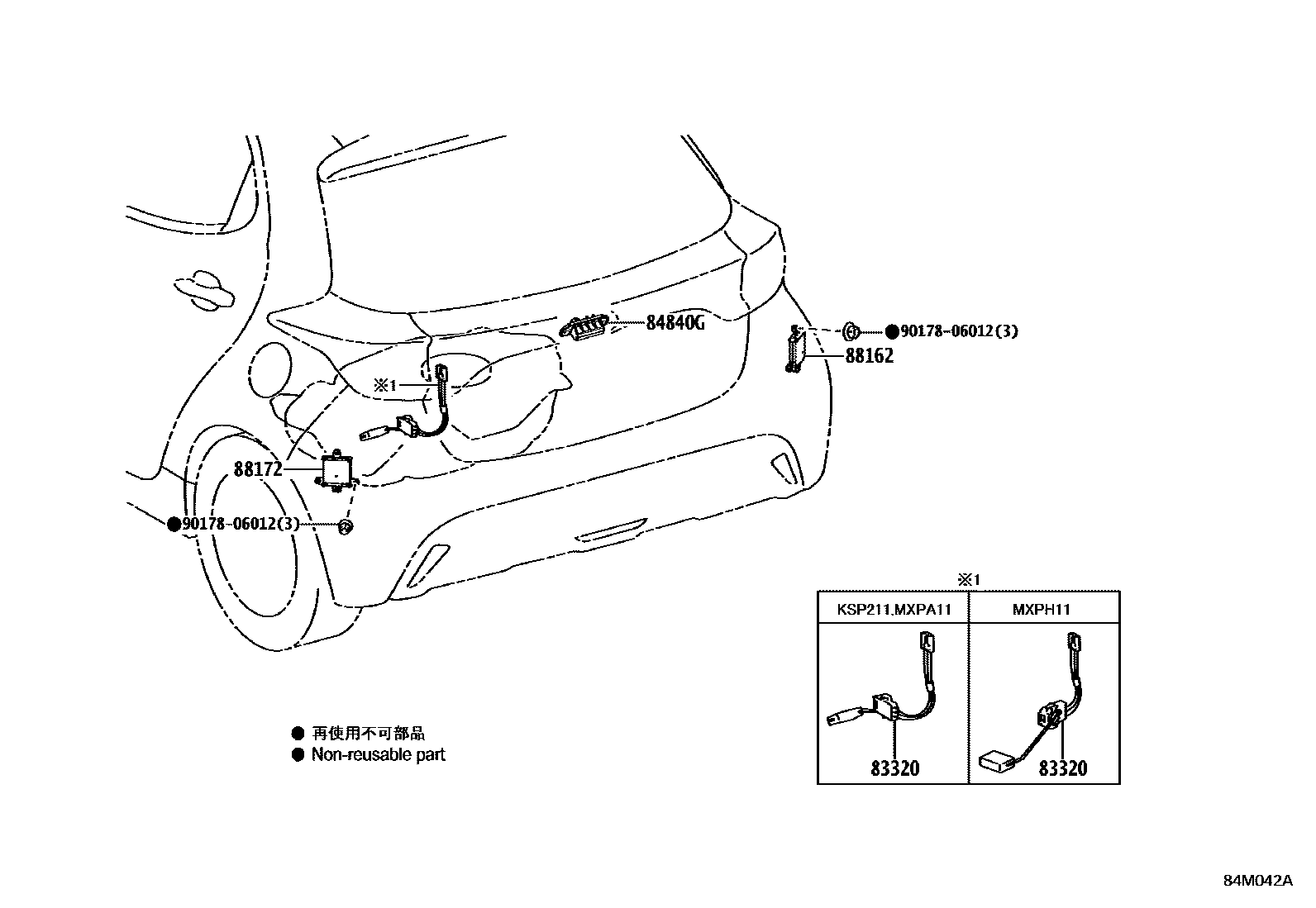 Toyota YARIS 开关和继电器和ECU EPC diagram — 84M042A