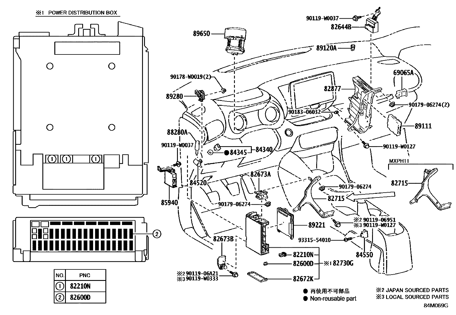 Toyota YARIS 开关和继电器和ECU EPC diagram — 84M069G