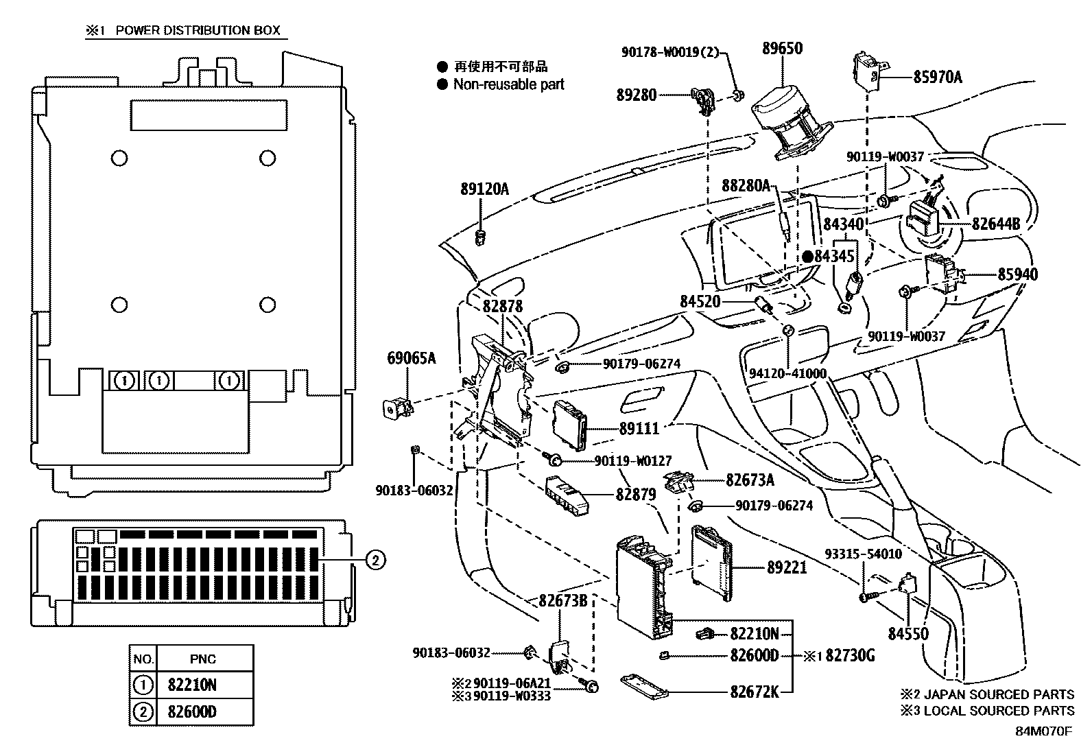 Toyota YARIS 开关和继电器和ECU EPC diagram — 84M070F
