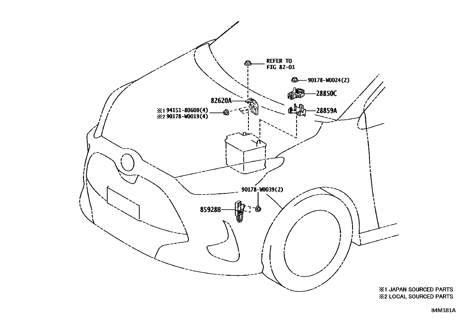 Toyota YARIS 开关和继电器和ECU EPC diagram — 84M181A