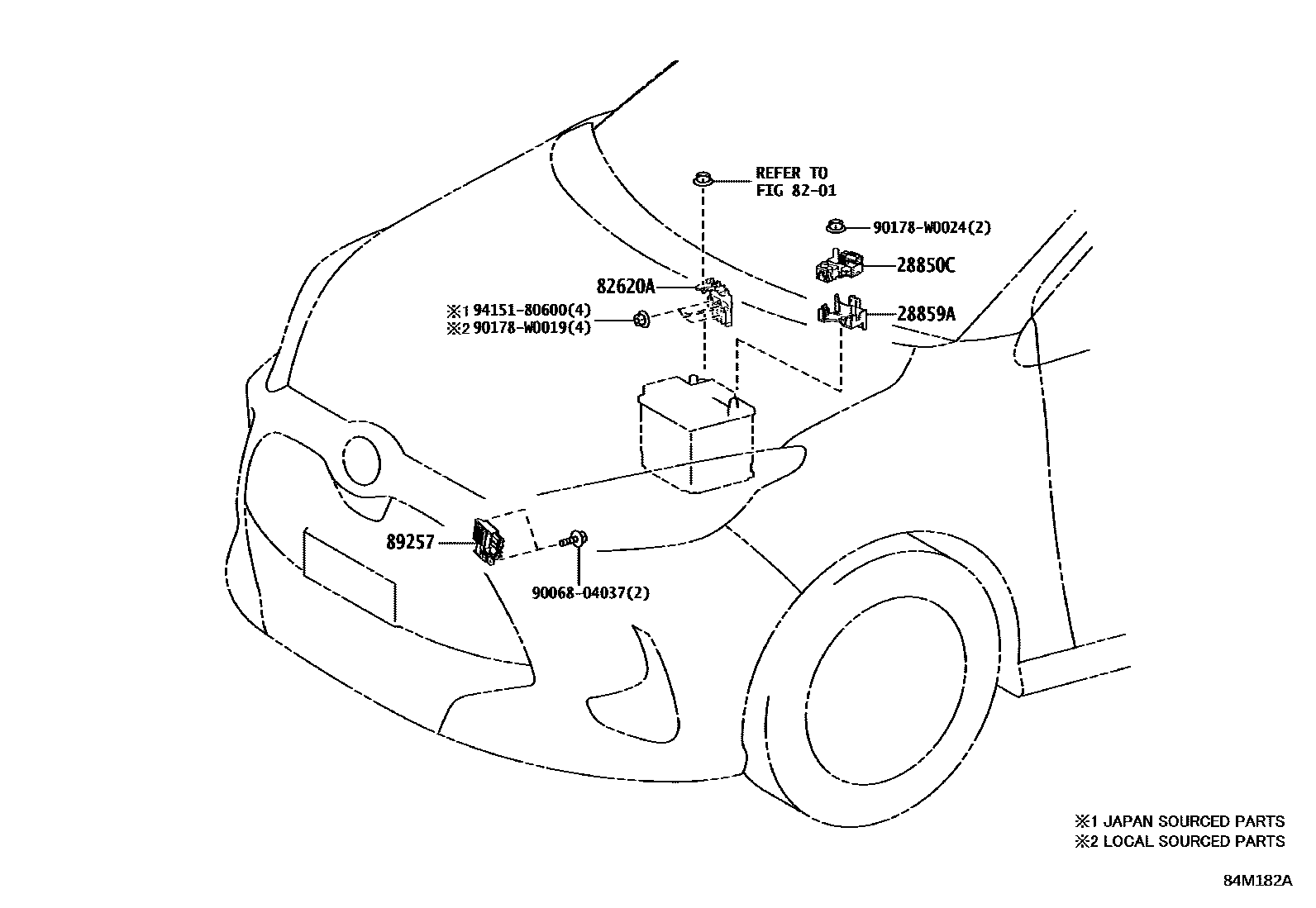 Toyota YARIS 开关和继电器和ECU EPC diagram — 84M182A