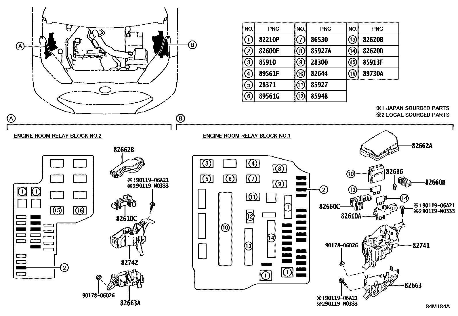 Toyota YARIS 开关和继电器和ECU EPC diagram — 84M184A