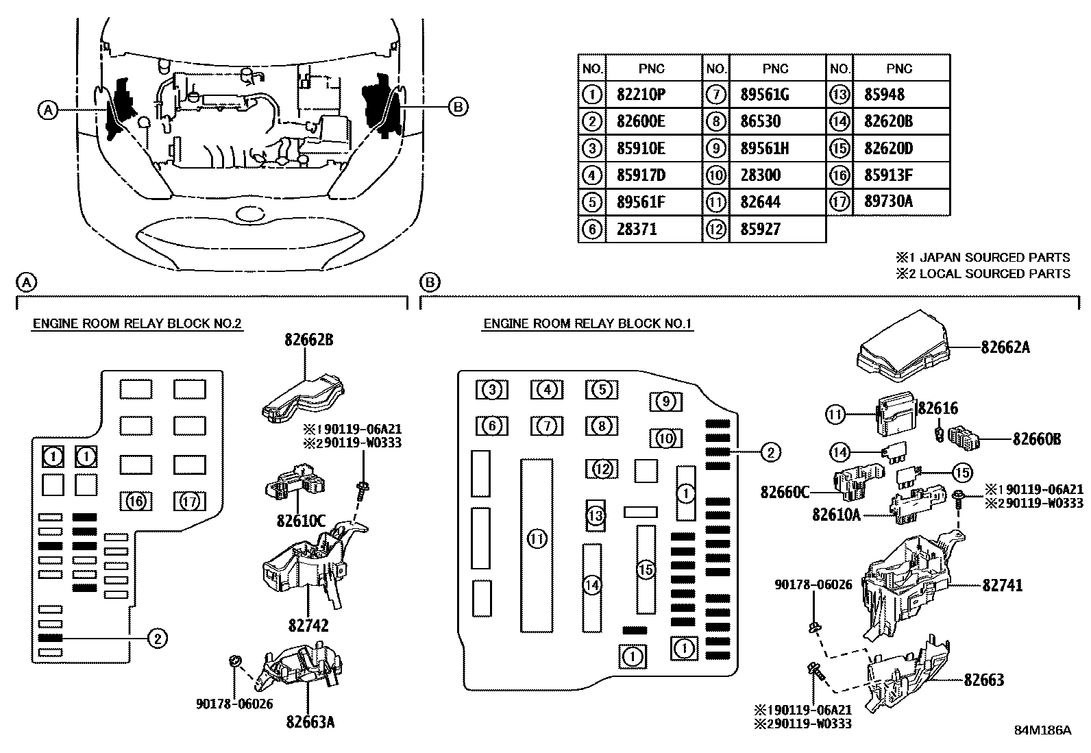 Toyota YARIS 开关和继电器和ECU EPC diagram — 84M186A