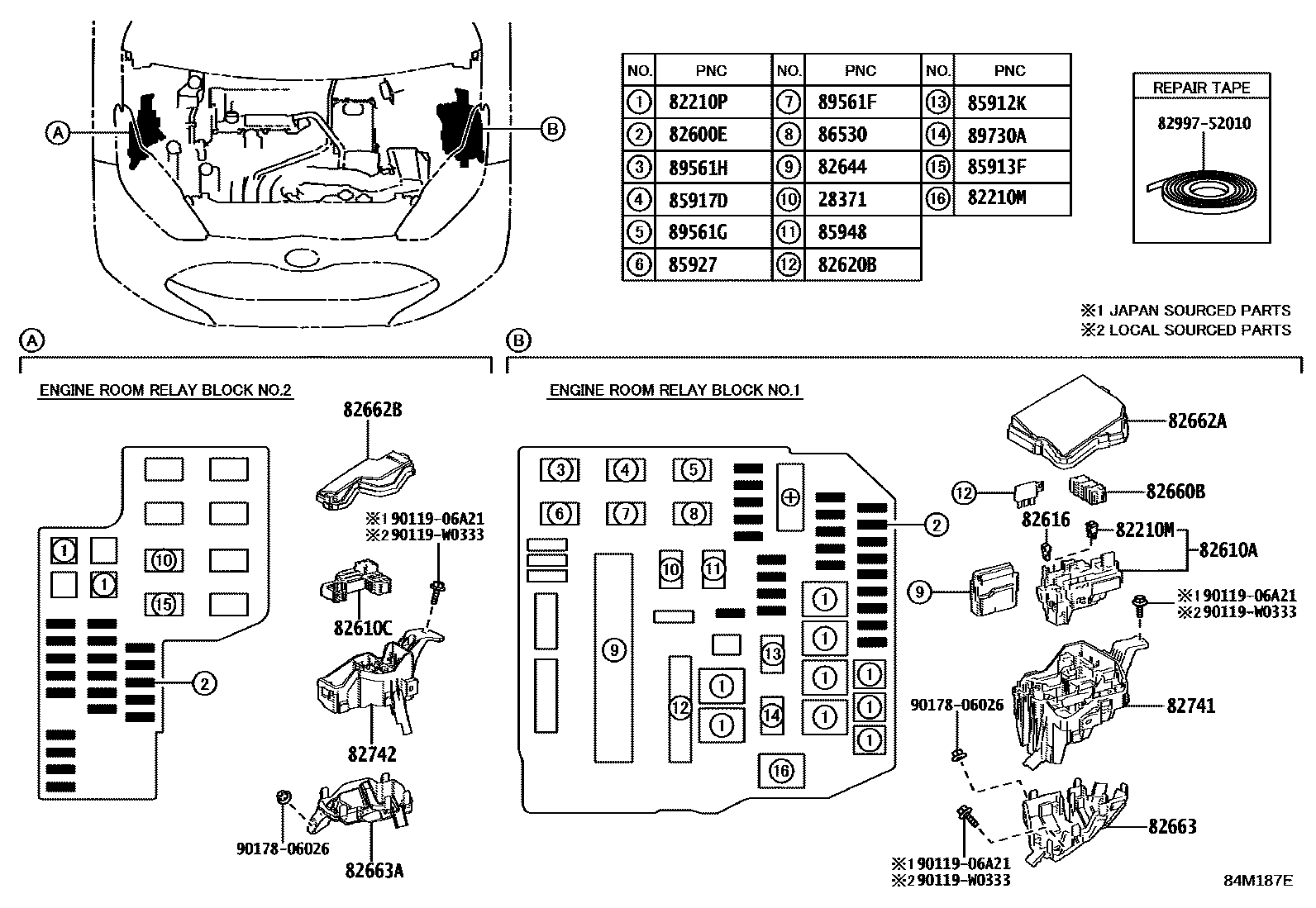 Toyota YARIS 开关和继电器和ECU EPC diagram — 84M187E