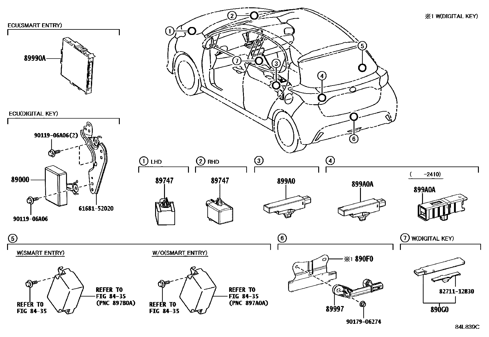Toyota YARIS 遥控门锁 EPC diagram — 84L839C